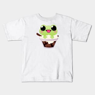 Froggy Delight - Whimsical Frog in Ice Cream Sundae Kids T-Shirt